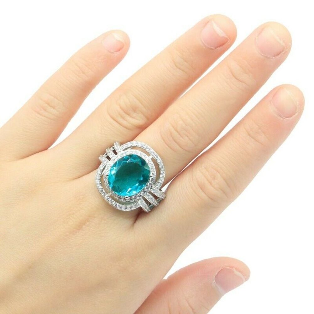 Gorgeous Large Blue Aquamarine 925 Silver RIng - Picture 2 of 9